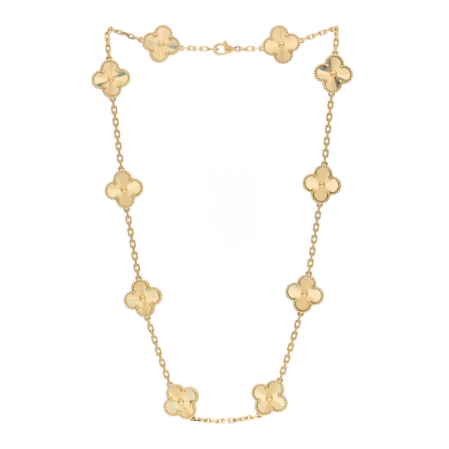 18K Yellow Gold 10 Motifs Guilloche Vintage Alhambra Necklace