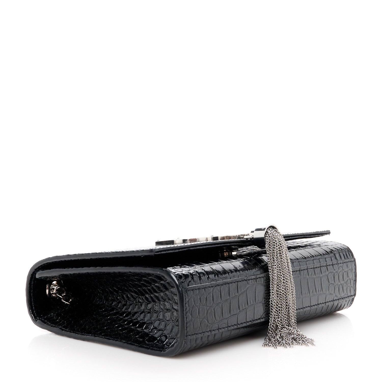 Saint Laurent Calfskin Crocodile Embossed Small Classic Monogram Kate Tassel Satchel Black 4 of 12
