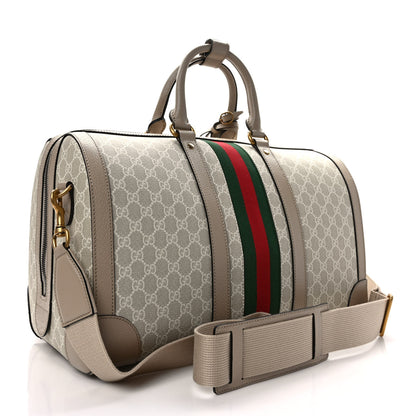 Gucci GG Supreme Monogram Textured Dollar Calfskin Web Medium Savoy Duffle Bag Beige Mystic White Oatmeal 3 of 10