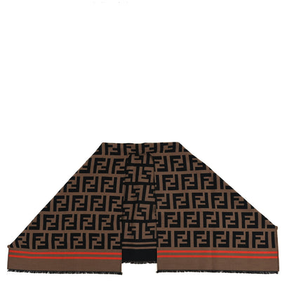 Fendi Wool Silk Macro FF Shawl Black Tobacco 1 of 3