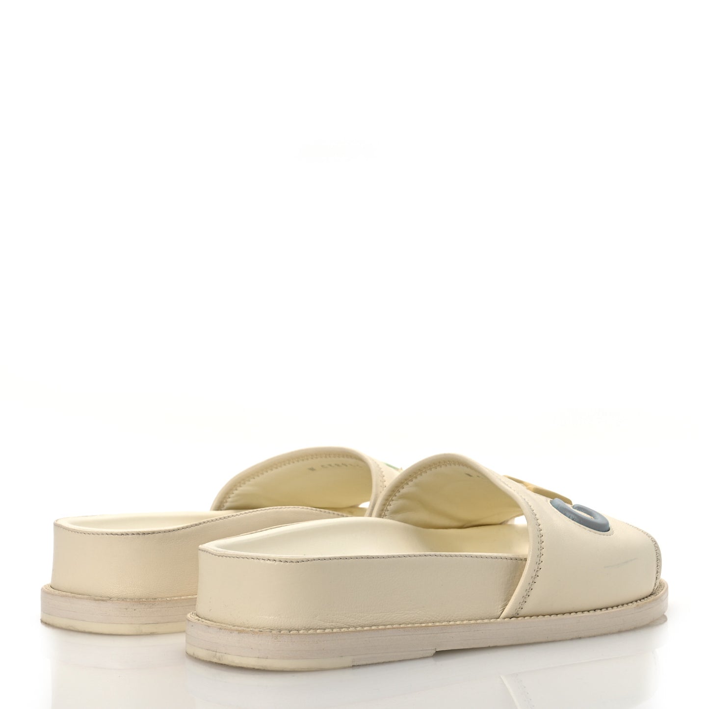 Lambskin Cha-Nel Mule Sandals 38 Ivory Multicolor