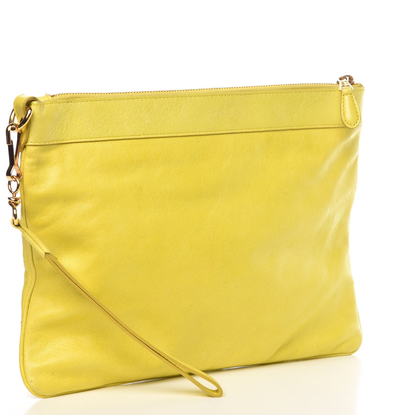 Agneau Giant 21 Rose Gold Hardware Flat Handle Clutch Jaune Fluo