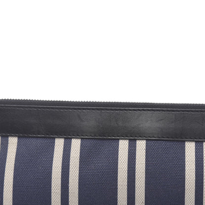 Balenciaga Calfskin Cotton Canvas Striped Logo Clutch Navy 11 of 11
