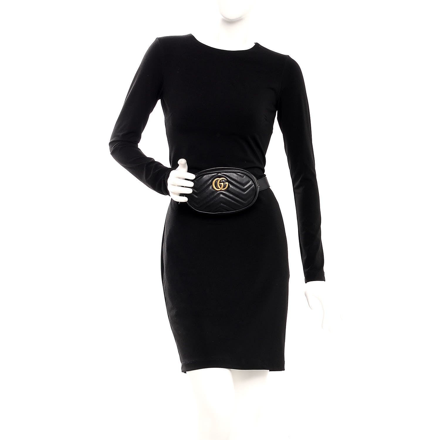 Gucci Calfskin Matelasse GG Marmont Belt Bag 105 42 Black 2 of 13