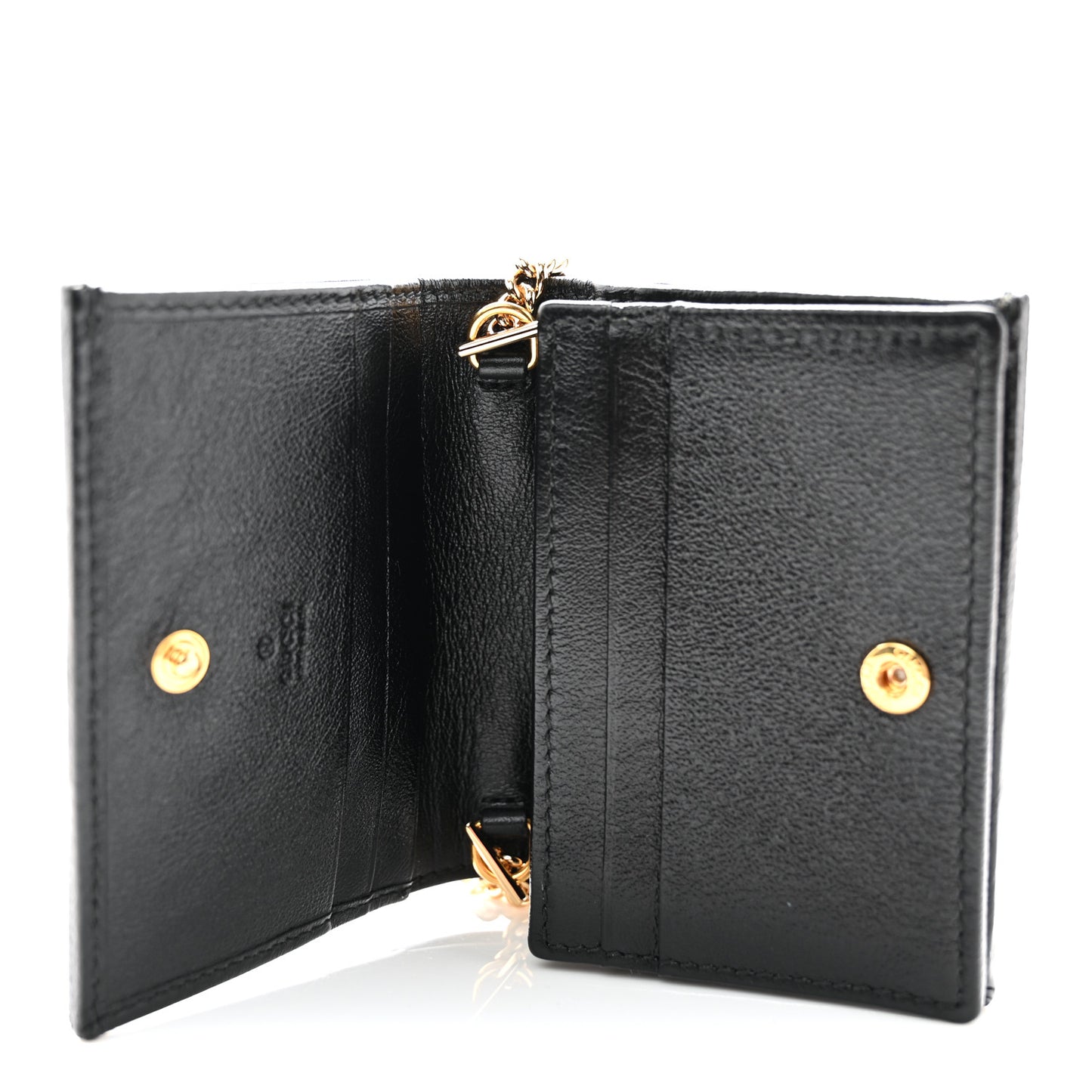 Calfskin Web Rajah Chain Card Case Wallet Black