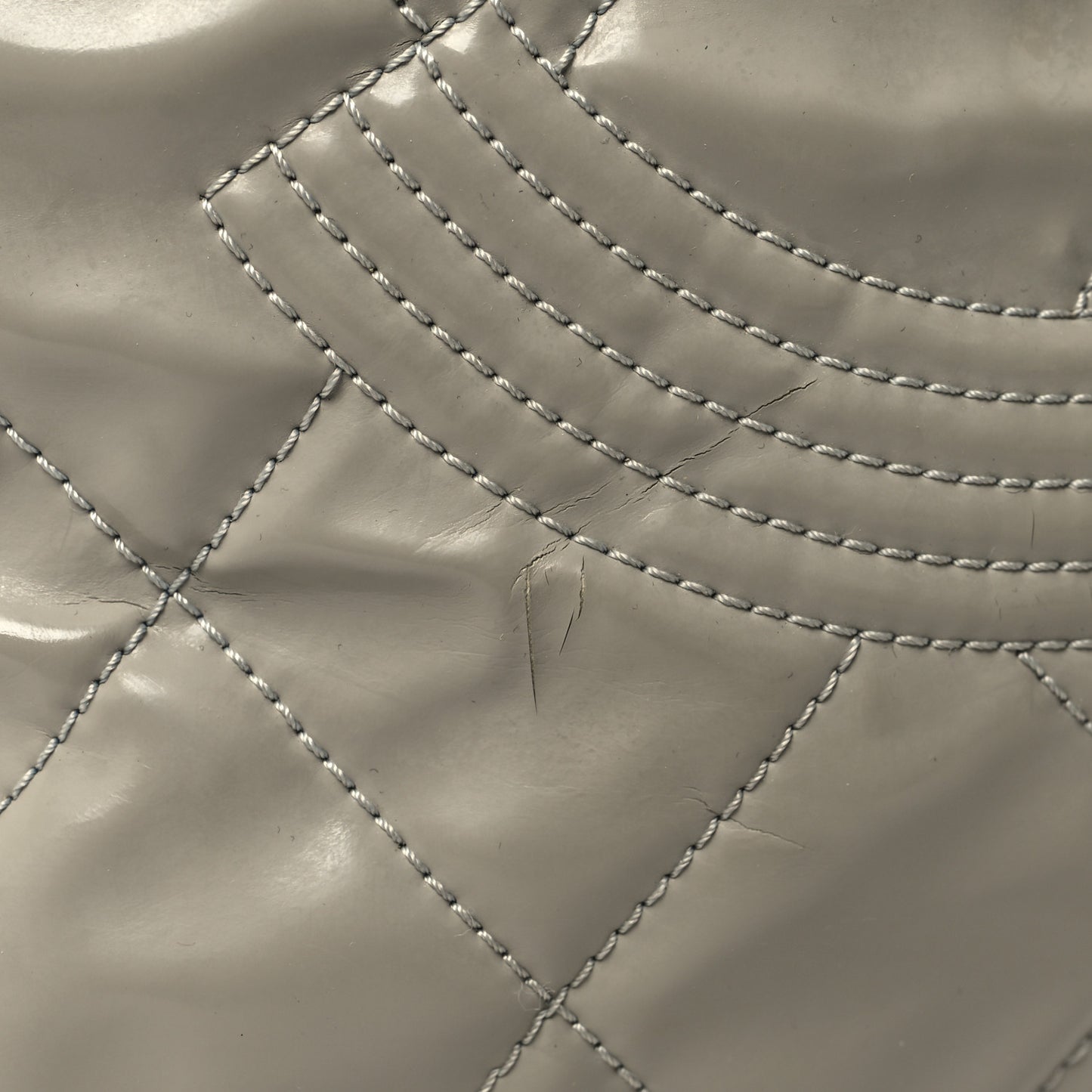 Patent Quilted Expandable CC Shoping Tote Grey