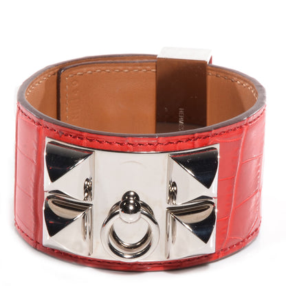 Hermes Matte Alligator Collier De Chien CDC Bracelet Large Geranium 1 of 7