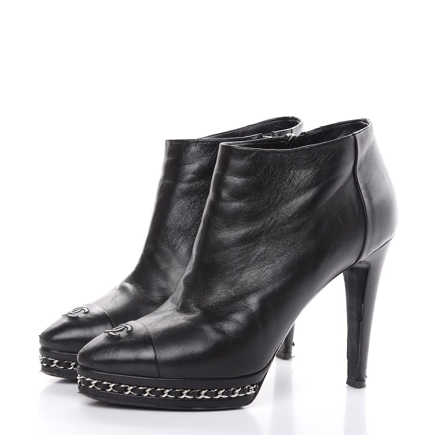 Chanel Lambskin CC Platform Cap Toe Chain Ankle Boots 38.5 Black 5 of 16