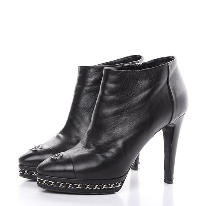 Chanel Lambskin CC Platform Cap Toe Chain Ankle Boots 38.5 Black 5 of 16