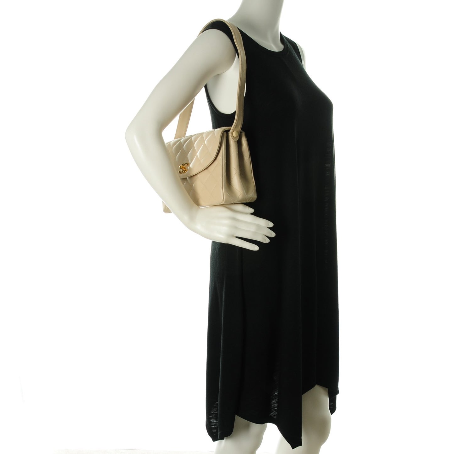 Lambskin Quilted Flap Shoulder Bag Beige Clair