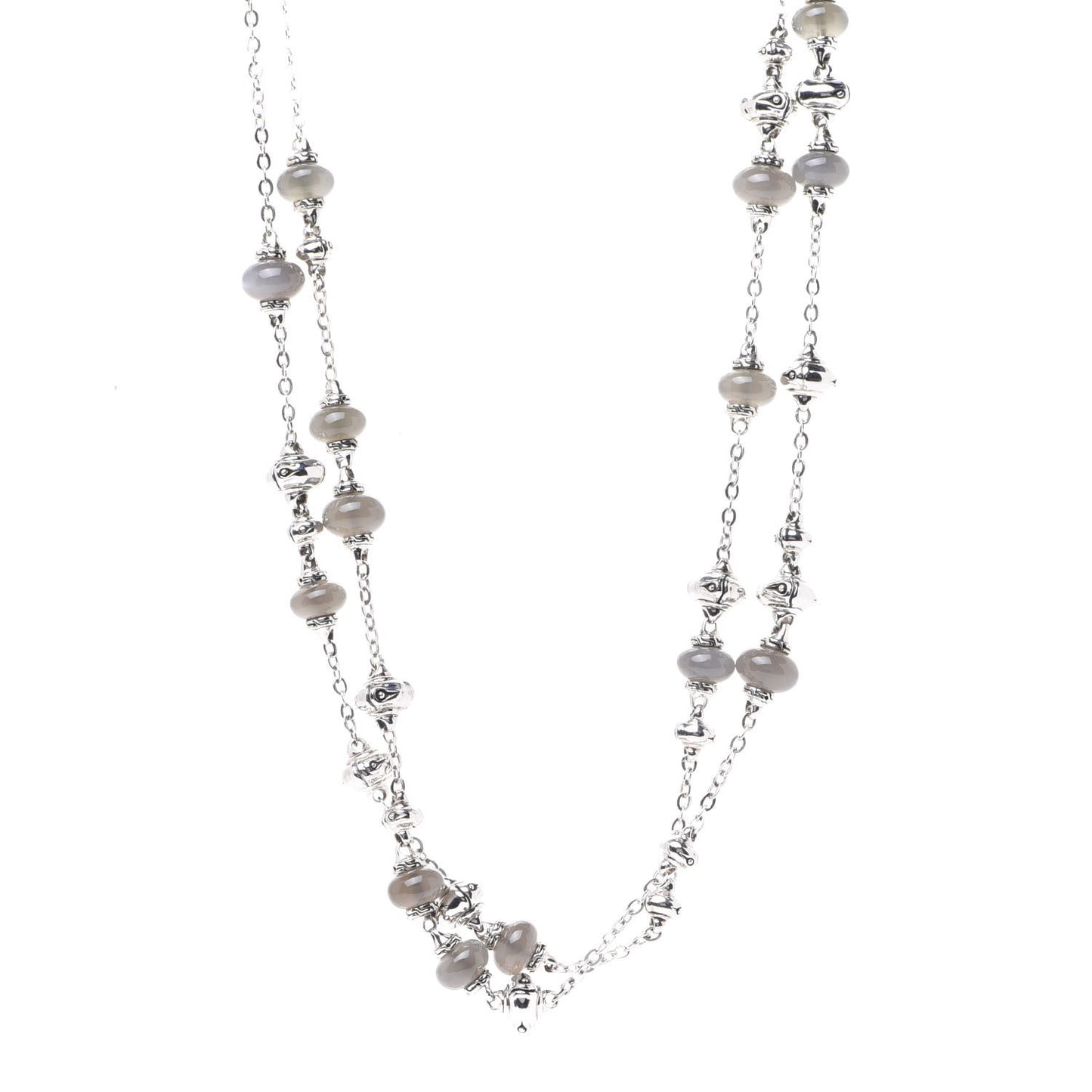 Sterling Silver Moonstone Bamboo Sautoir Station Necklace