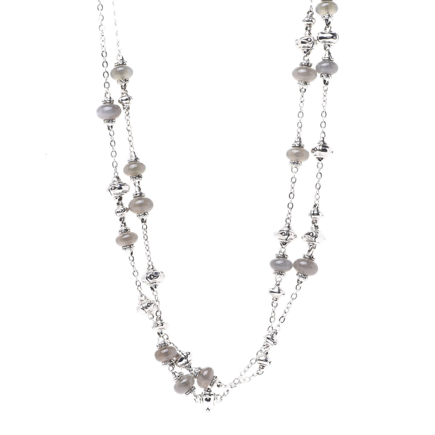 John Hardy Sterling Silver Moonstone Bamboo Sautoir Station Necklace 1 of 4