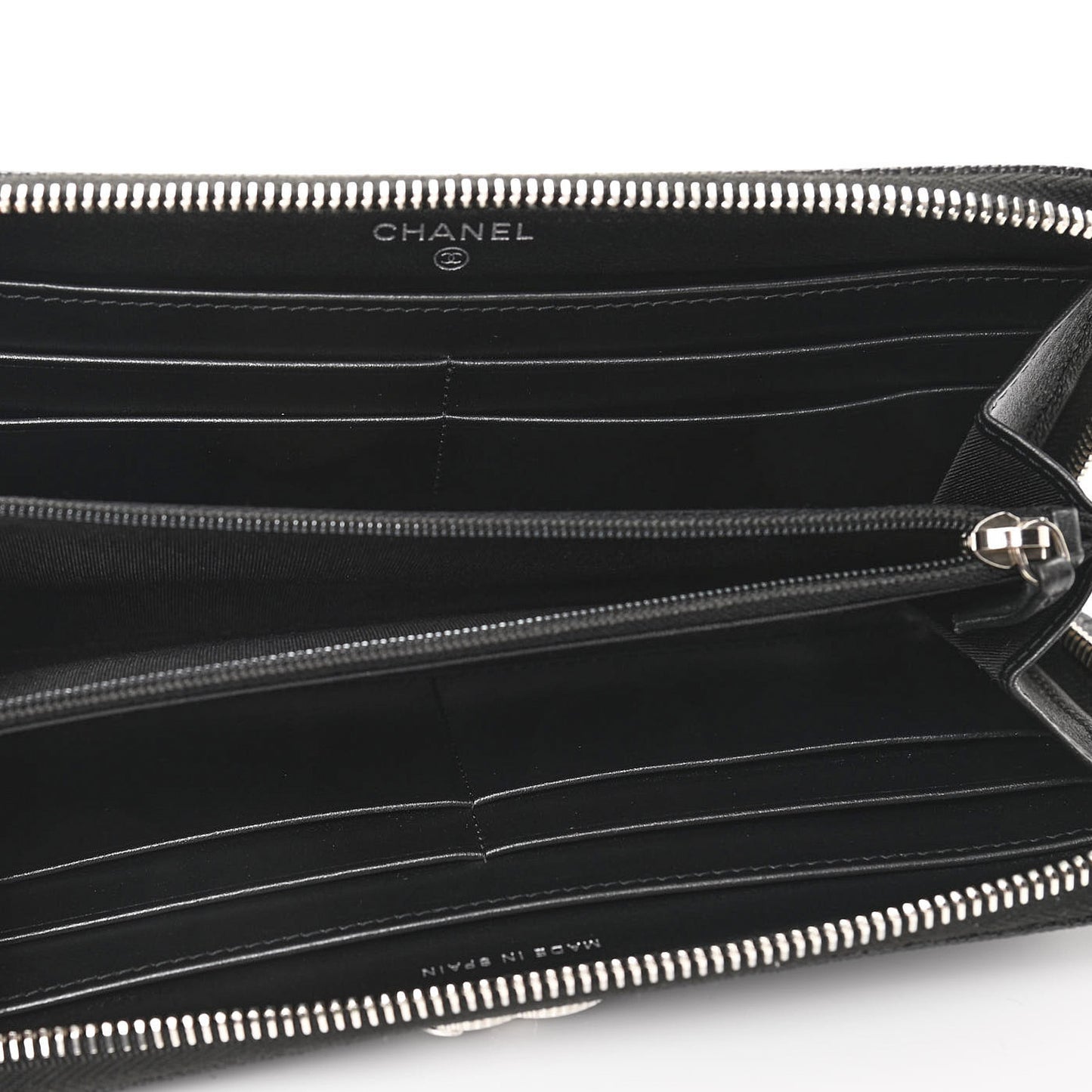 Caviar Chevron Quilted Mademoiselle Vintage Zip Around Wallet Dark Grey