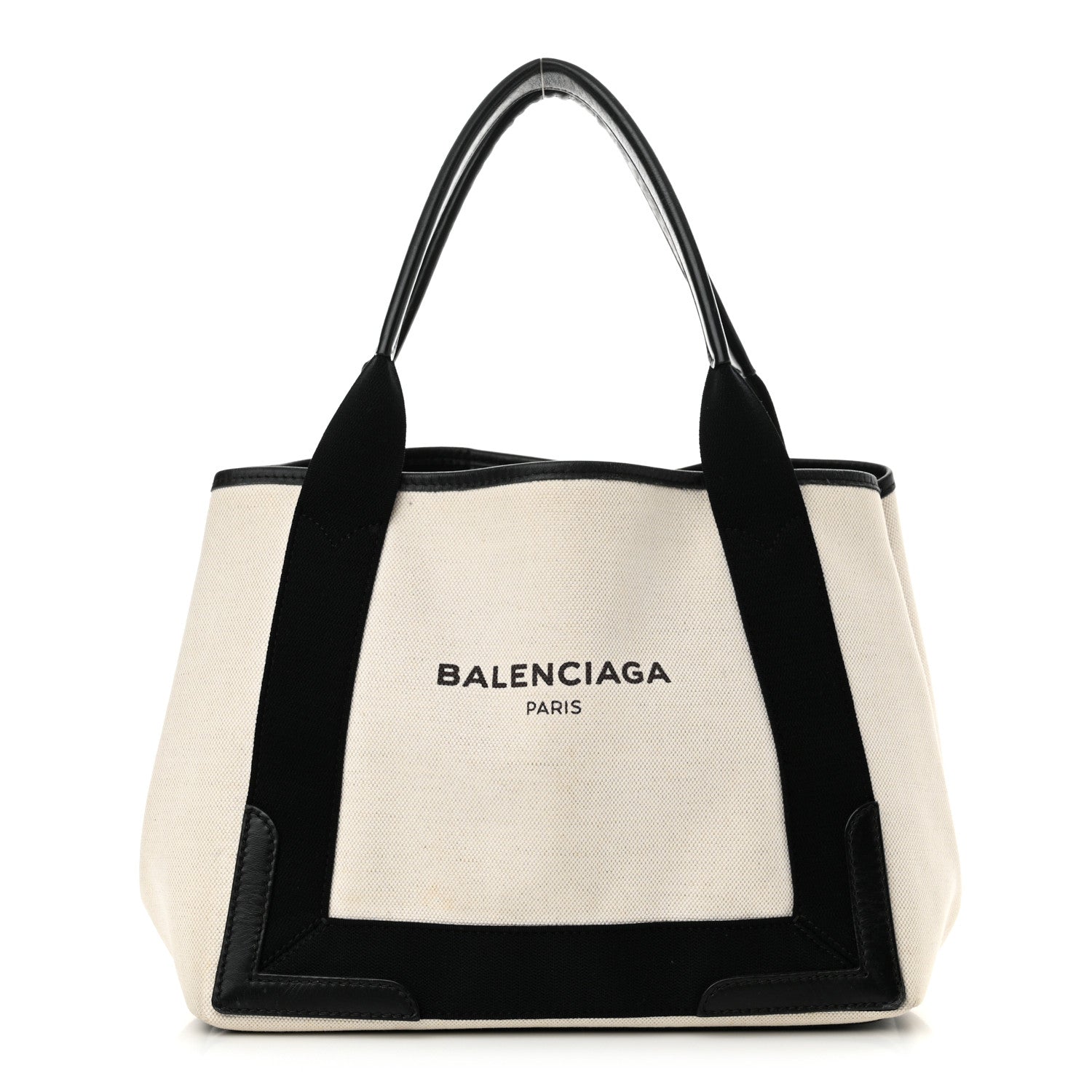 Balenciaga Cotton Canvas Satin Calfskin S Navy Cabas Natural Black 1 of 14