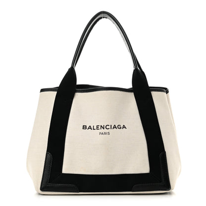 Balenciaga Cotton Canvas Satin Calfskin S Navy Cabas Natural Black 1 of 14