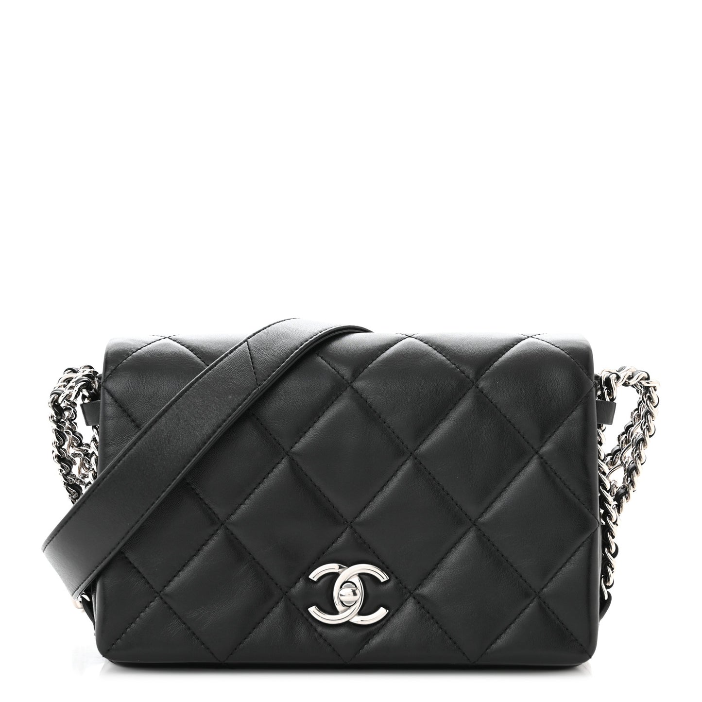Lambskin Quilted Small Chain Rows Flap Black