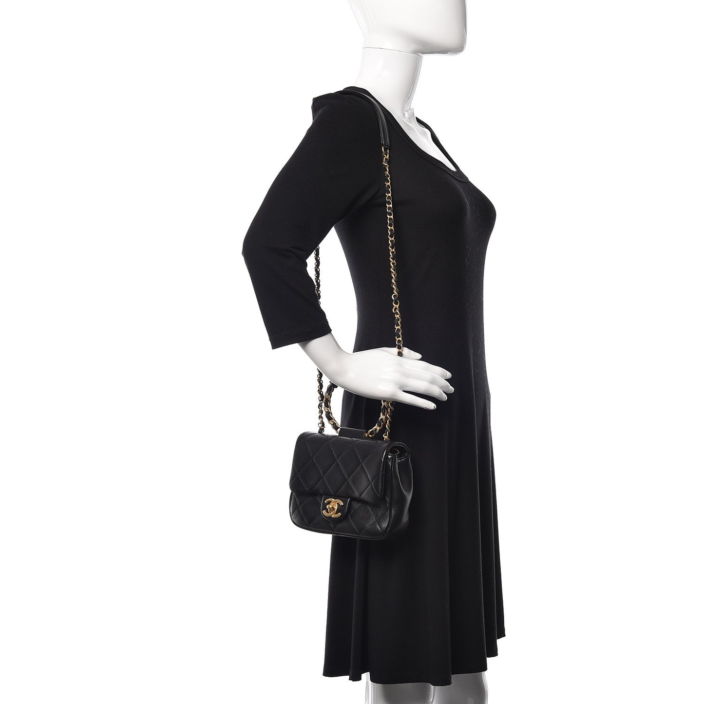 Lambskin Quilted Small Circular Handle Bag Black