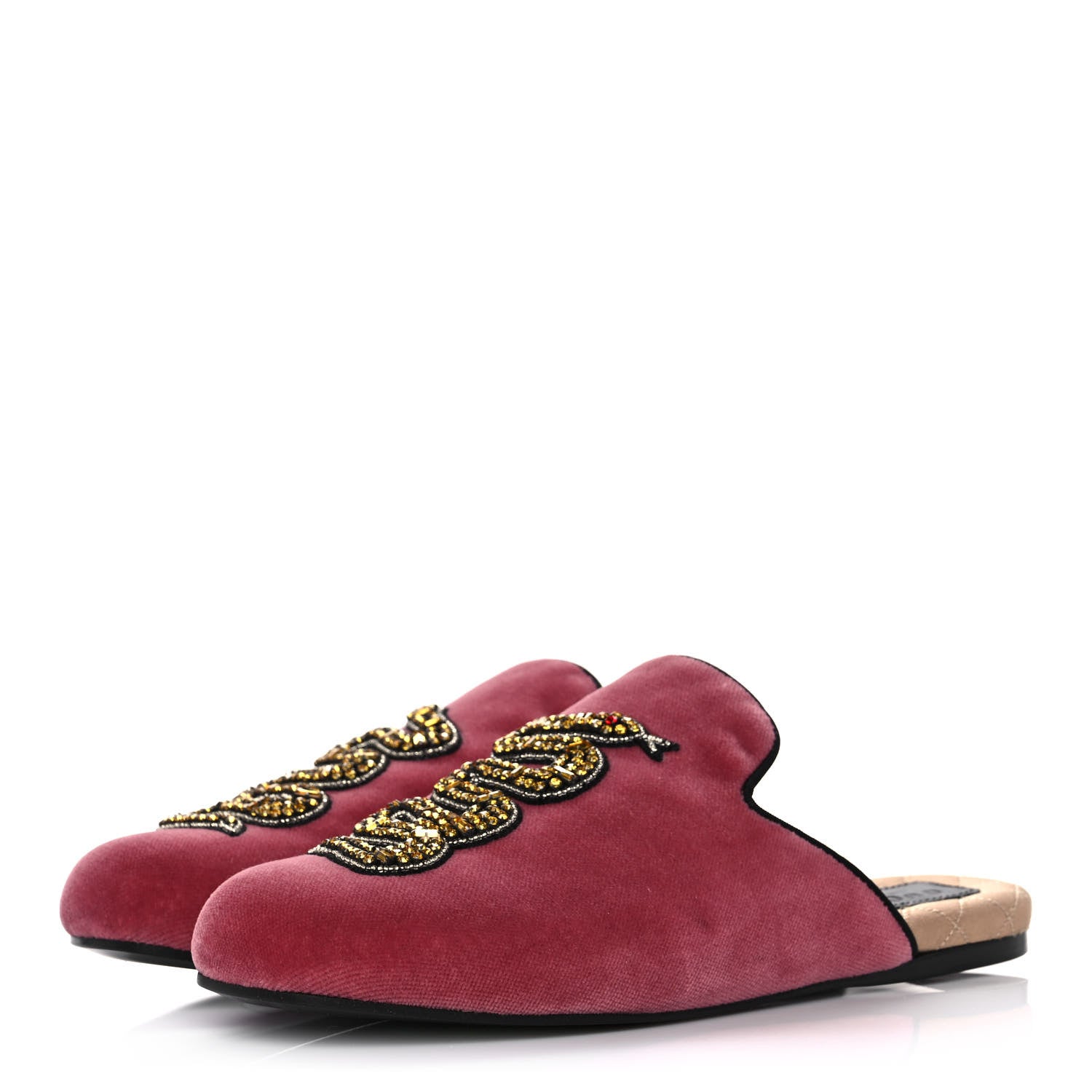 Gucci Velvet Crystal Snake Embroidered Womens Slippers 36 Tibet Red 3 of 9