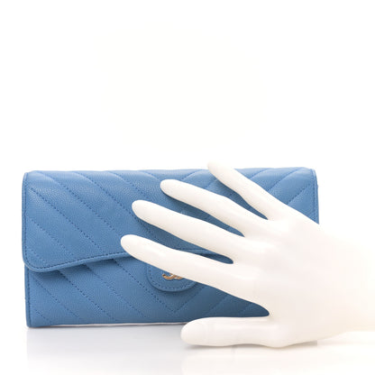 Chanel Caviar Chevron Quilted Large Flap Wallet Light Blue 2 of 10