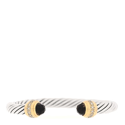 David Yurman Sterling Silver 18K Yellow Gold Diamond Smoky Quartz 7mm Cable Classics Bracelet 1 of 3