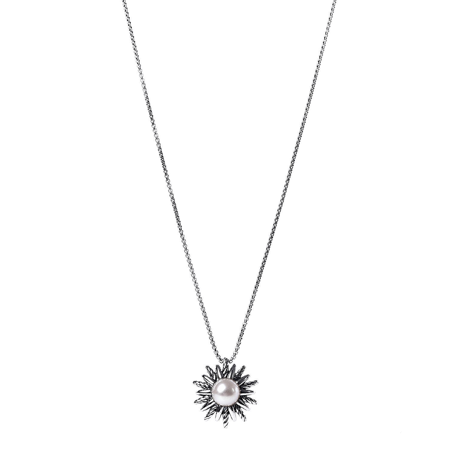 David Yurman Sterling Silver Pearl 18mm Starburst Pendant Necklace 1 of 5