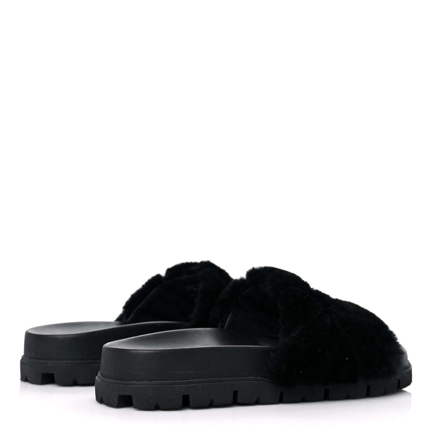Prada Montone Metal Triangle Logo Lug Sole 20mm Slide Sandals 39 Black 4 of 8