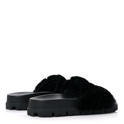 Prada Montone Metal Triangle Logo Lug Sole 20mm Slide Sandals 39 Black 4 of 8