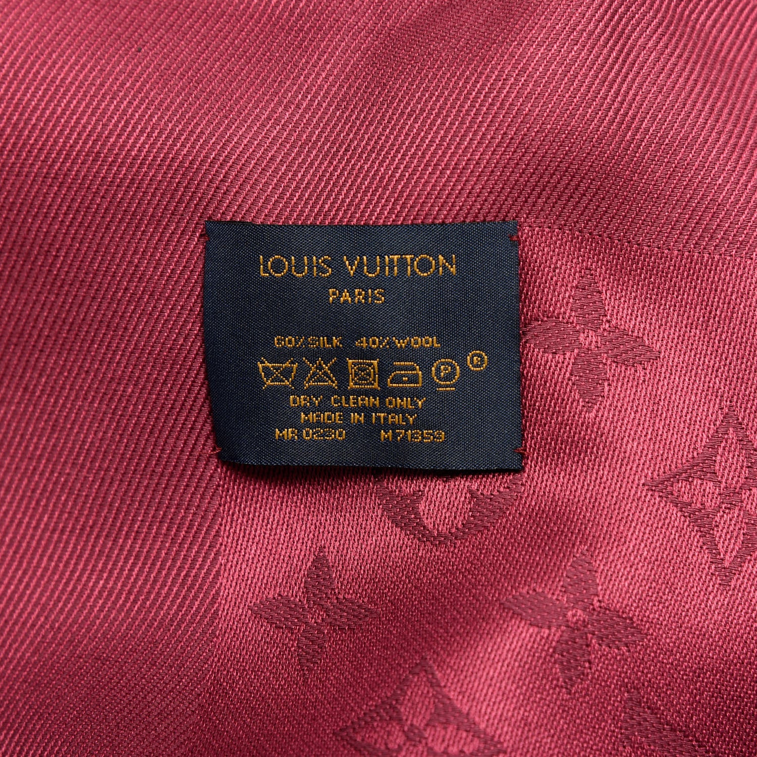 Louis Vuitton Silk Wool Monogram Shawl Wine Red 3 of 3