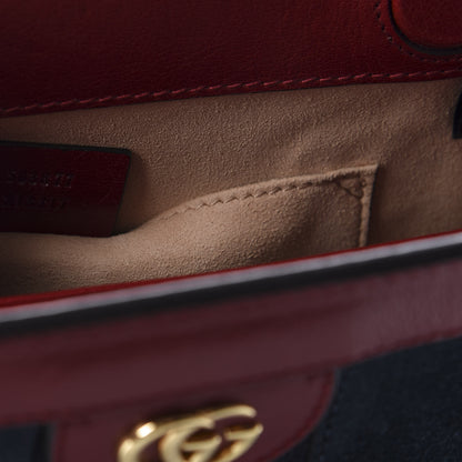 Gucci Suede Calfskin Web Small Ophidia Chain Shoulder Bag New Blue Romantic Cherry 9 of 10