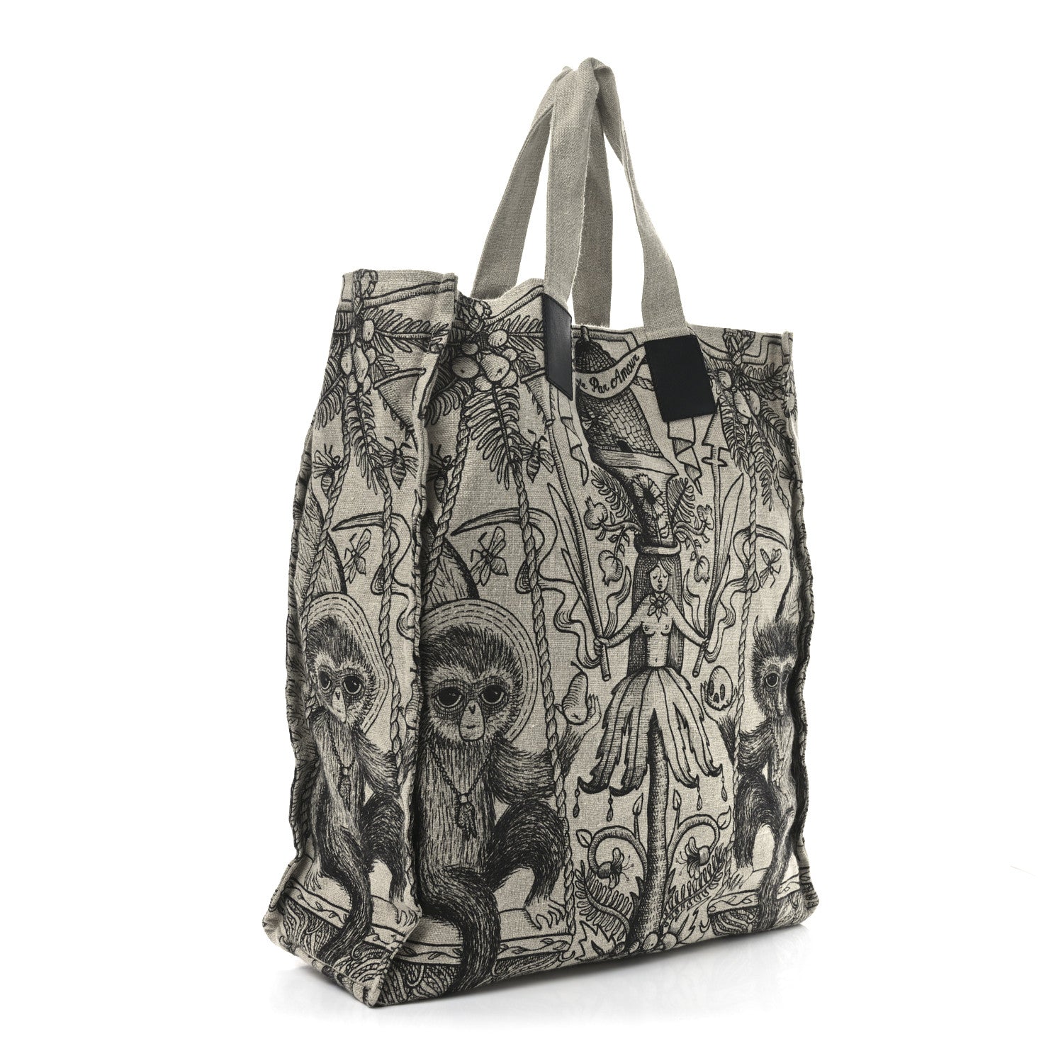 Gucci X JAYDE FISH Linen Garden Vertical Tote Black Beige 3 of 9