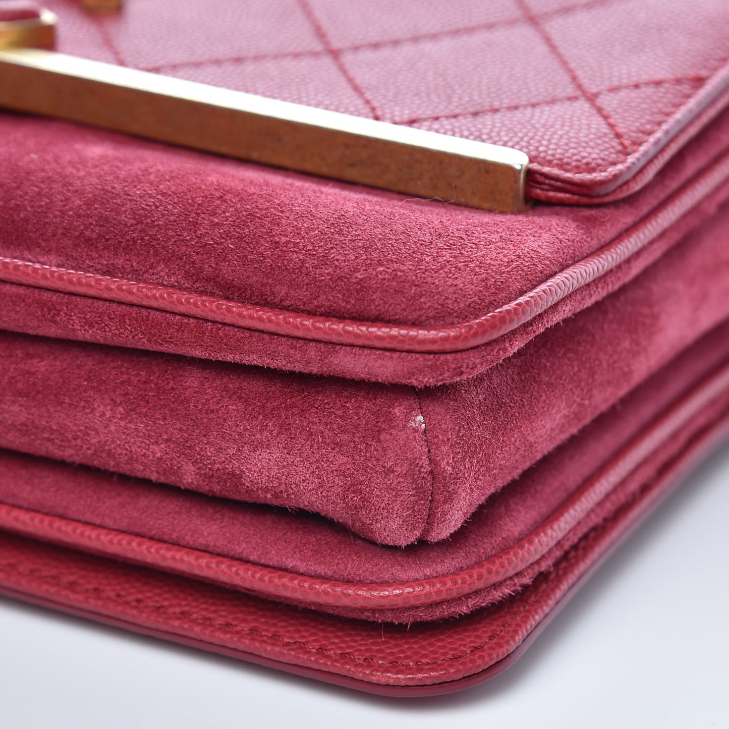 Grained Calfskin Stitched Small Enamel CC Flap Bag Pink