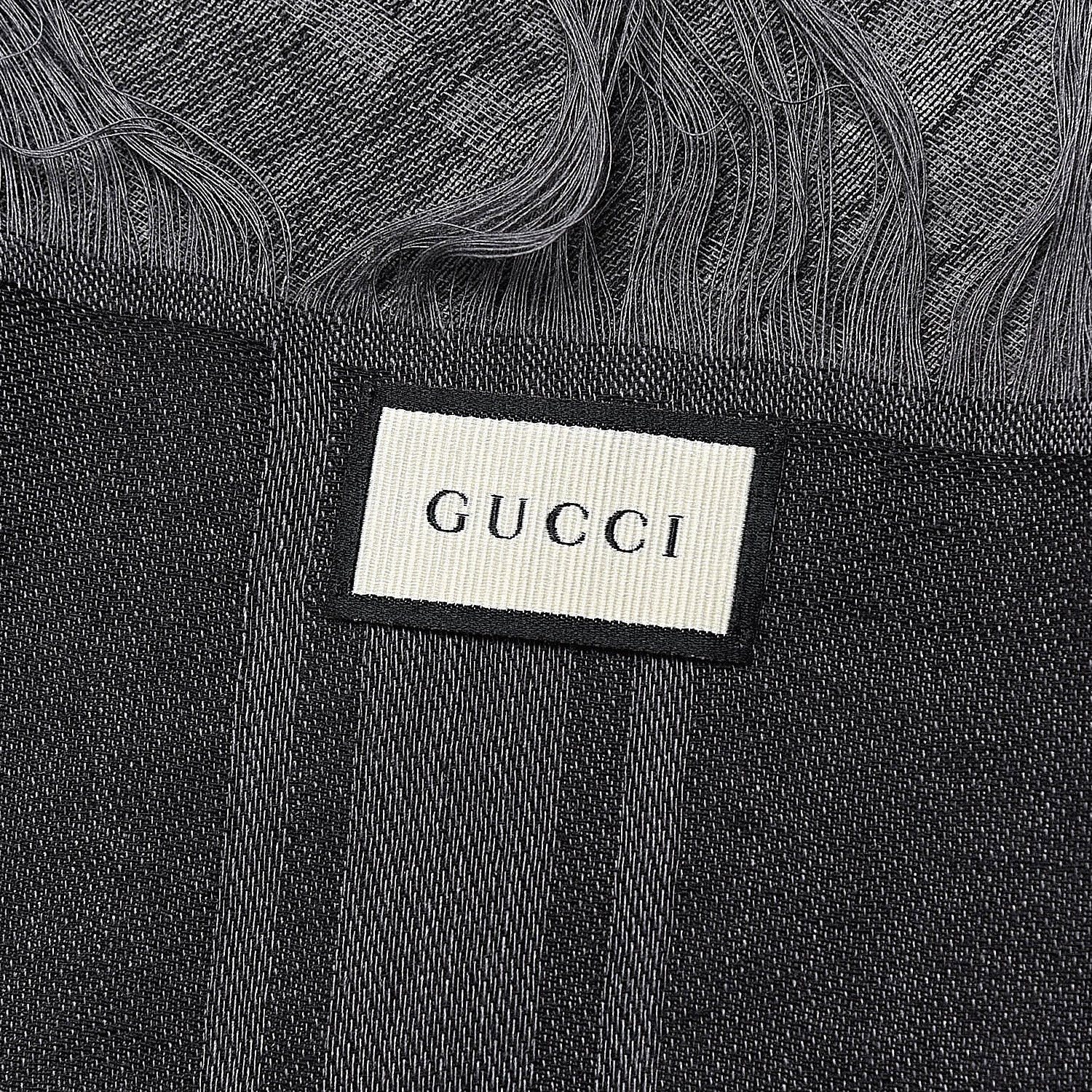 Gucci Wool Silk GG Monogram Diamante Plaid Surviee Shawl Graphite Black 4 of 4