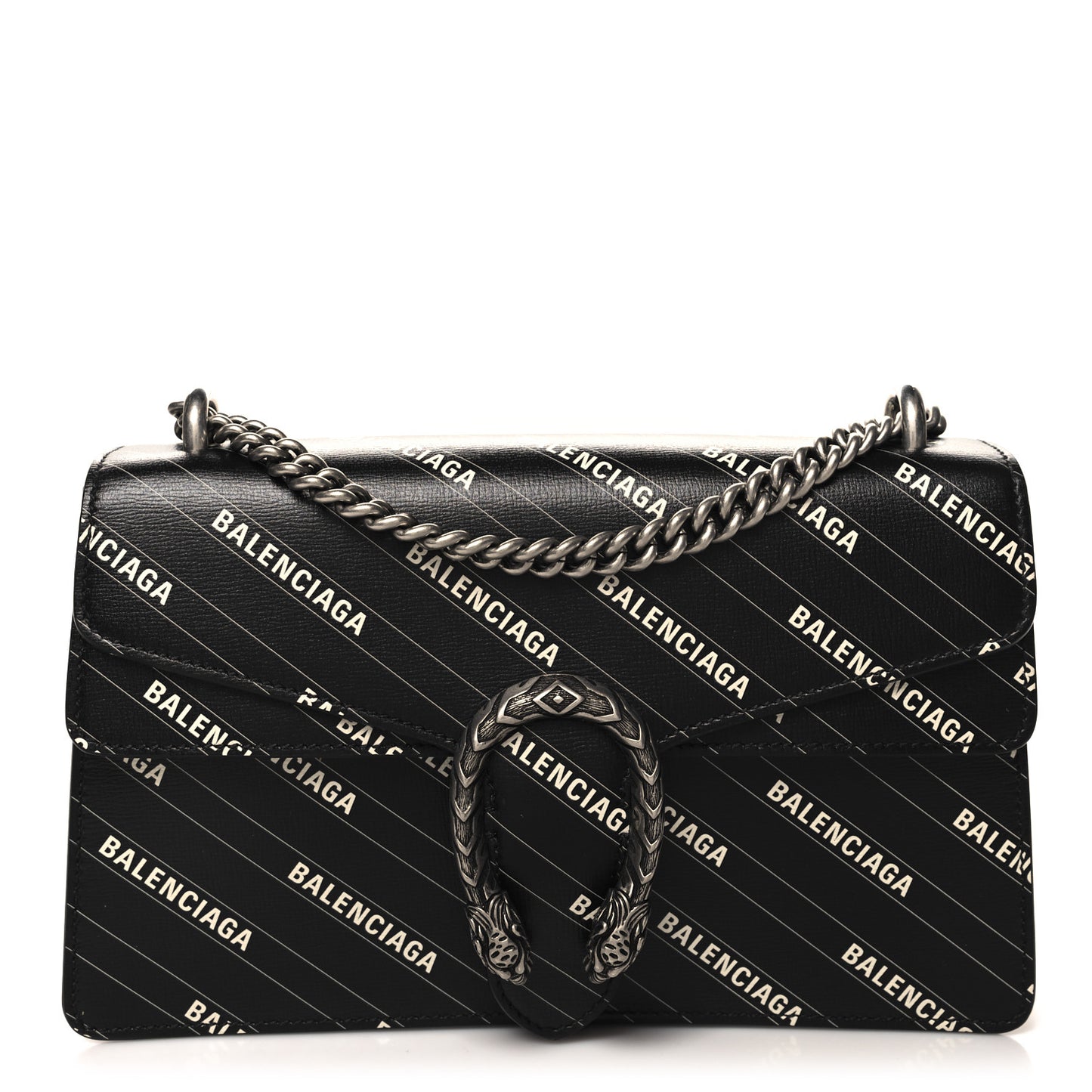 X BALENCIAGA Calfskin Logo Print Small Dionysus Shoulder Bag Black