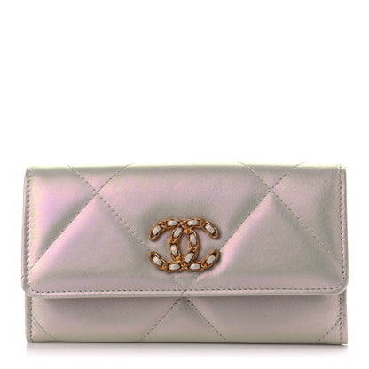 Chanel Iridescent Lambskin Quilted Chanel 19 Flap Wallet Ivory 1 of 8