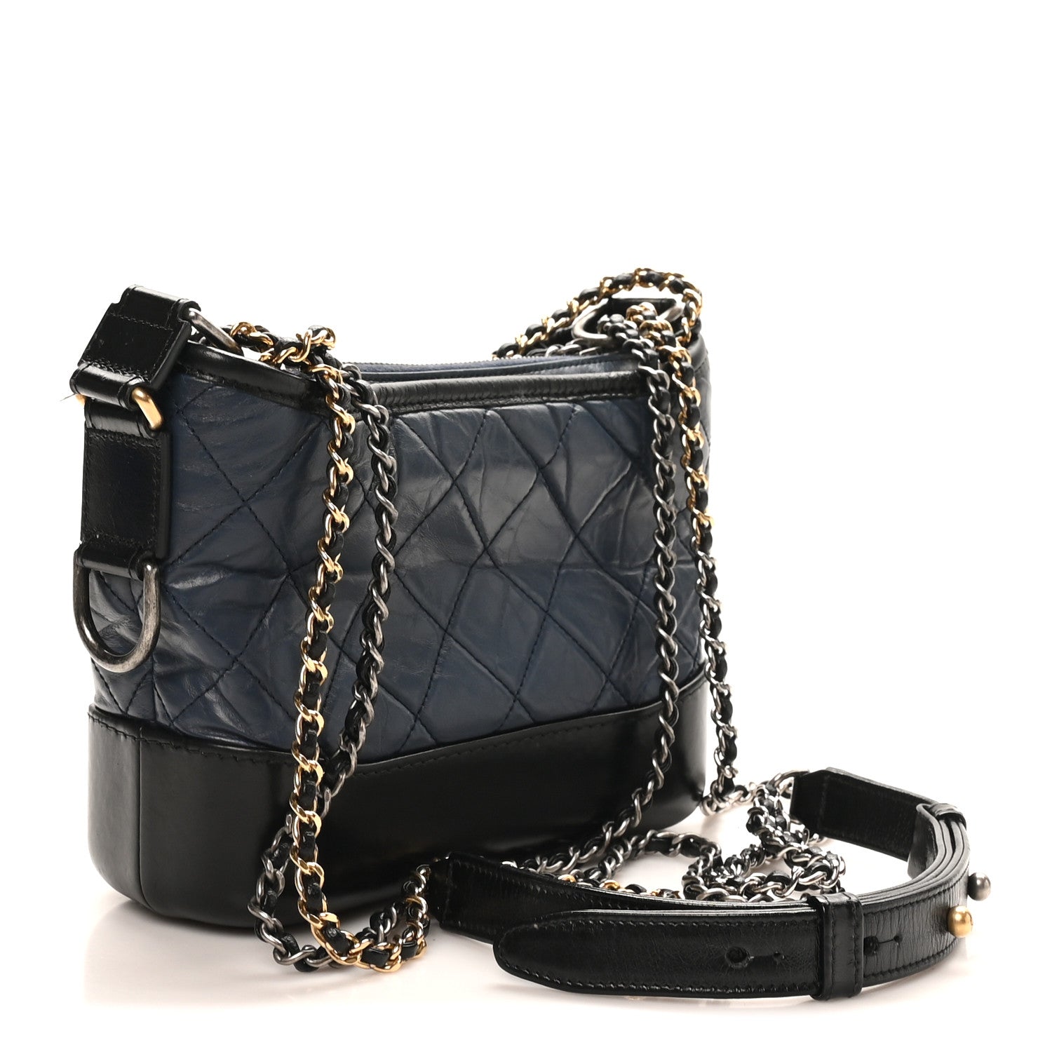 Chanel Aged Calfskin Quilted Small Gabrielle Hobo Navy Black 3 of 10