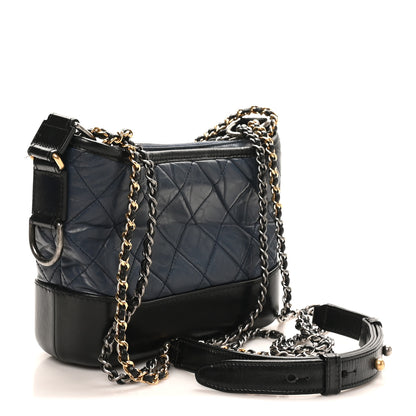 Chanel Aged Calfskin Quilted Small Gabrielle Hobo Navy Black 3 of 10