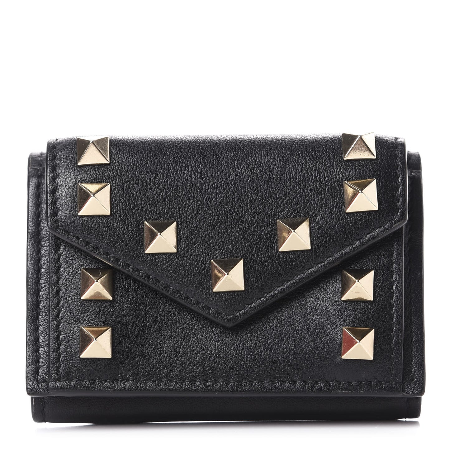 Calfskin Bi-Color Small Rockstud Wallet Black Rouge Pur