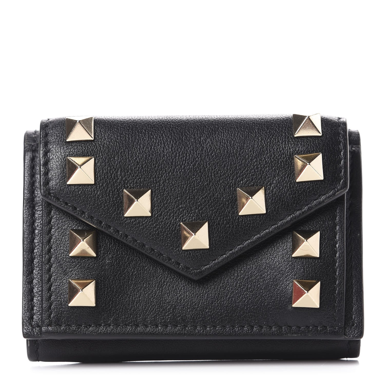 Valentino Garavani Calfskin Bi-Color Small Rockstud Wallet Black Rouge Pur 1 of 11