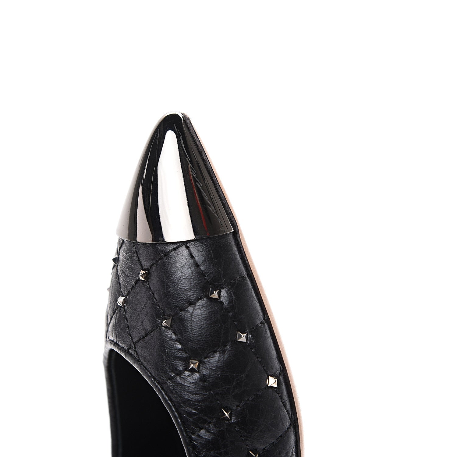 Valentino Garavani Crackled Lambskin Rockstud Spike Captoe Ballerina Flats 37 Black 8 of 10