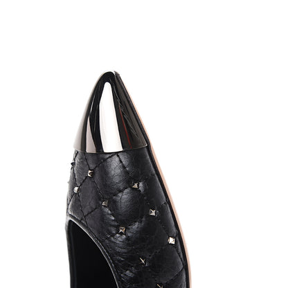 Valentino Garavani Crackled Lambskin Rockstud Spike Captoe Ballerina Flats 37 Black 8 of 10