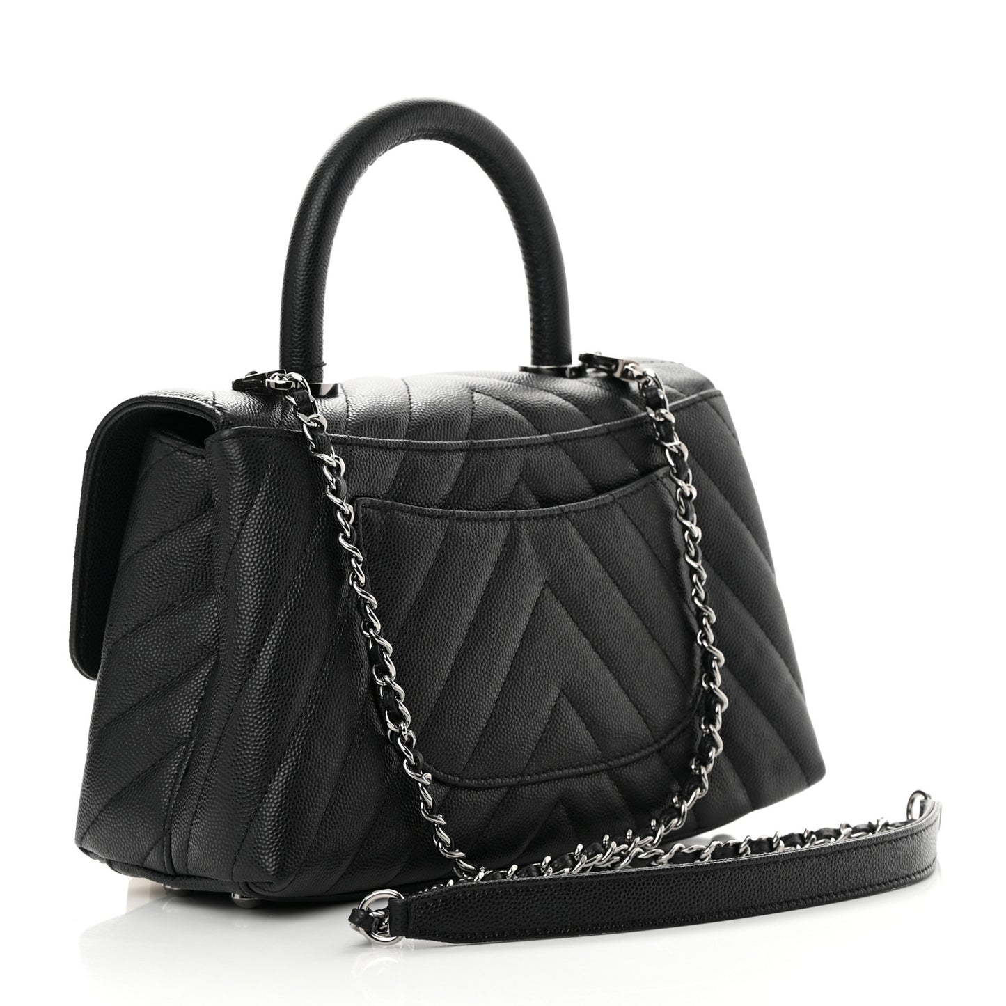 Caviar Chevron Quilted Mini Coco Handle Flap Black