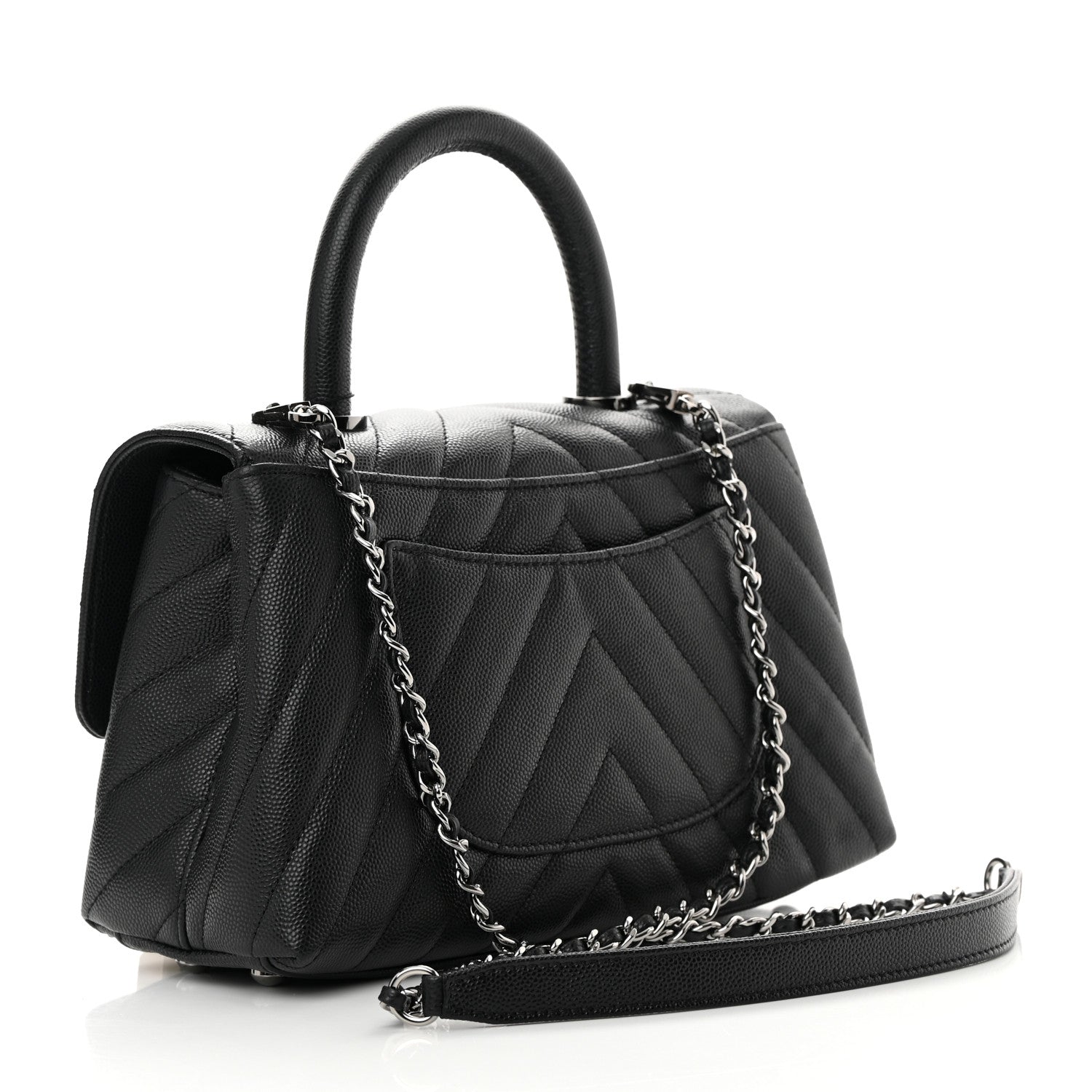 Chanel Caviar Chevron Quilted Mini Coco Handle Flap Black 2 of 11
