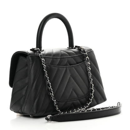 Chanel Caviar Chevron Quilted Mini Coco Handle Flap Black 2 of 11