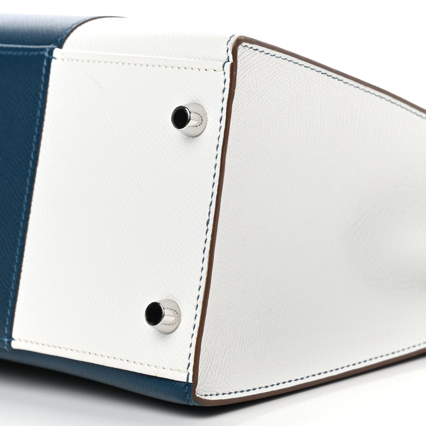 Epsom Kelly Flag Sellier 32 Bleu Thalassa White