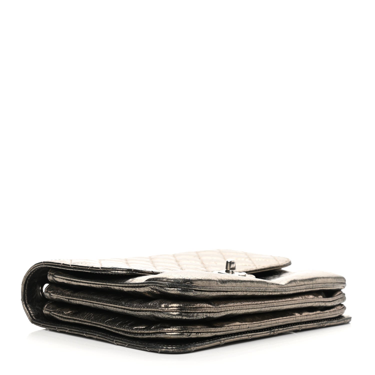 Chanel Metallic Crackled Calfskin Medium Clam's Pocket Flap Dark Silver 4 of 11