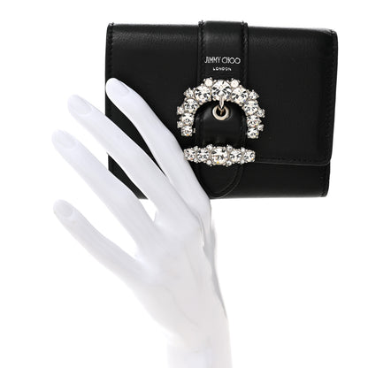 Jimmy Choo Calfskin Crystal Cheri Compact Wallet Black 2 of 7