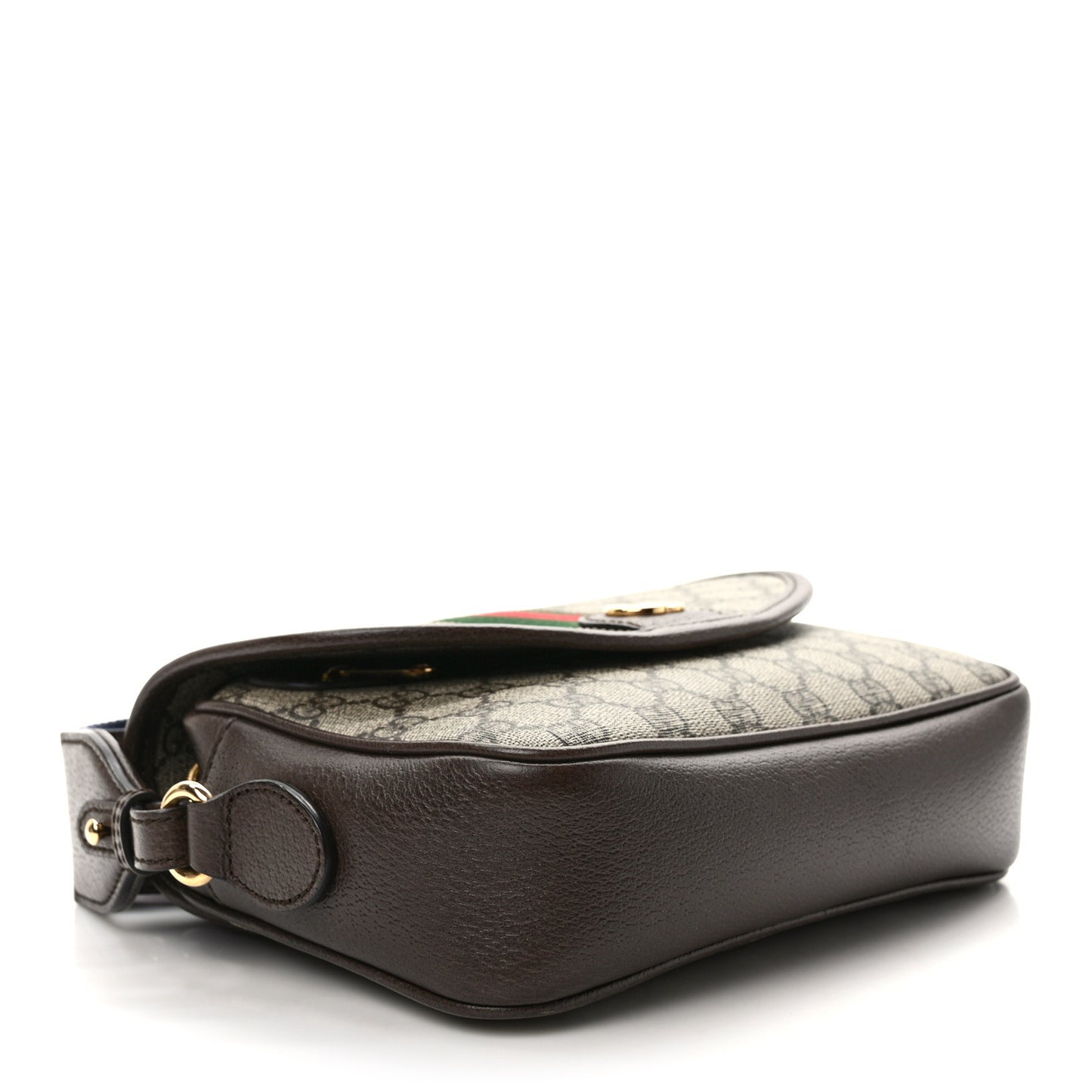 GG Supreme Monogram Textured Dollar Calfskin Web Studded Mini Ophidia Flap Shoulder Bag Beige Ebony New Acero