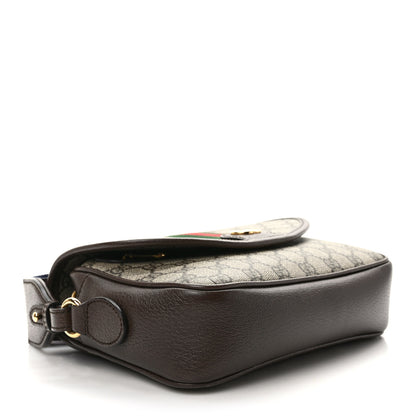 Gucci GG Supreme Monogram Textured Dollar Calfskin Web Studded Mini Ophidia Flap Shoulder Bag Beige Ebony New Acero 4 of 8