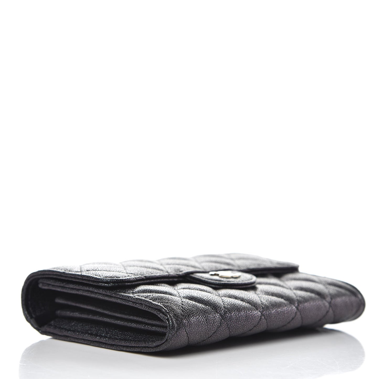 Iridescent Caviar Quilted Medium Flap Wallet Black