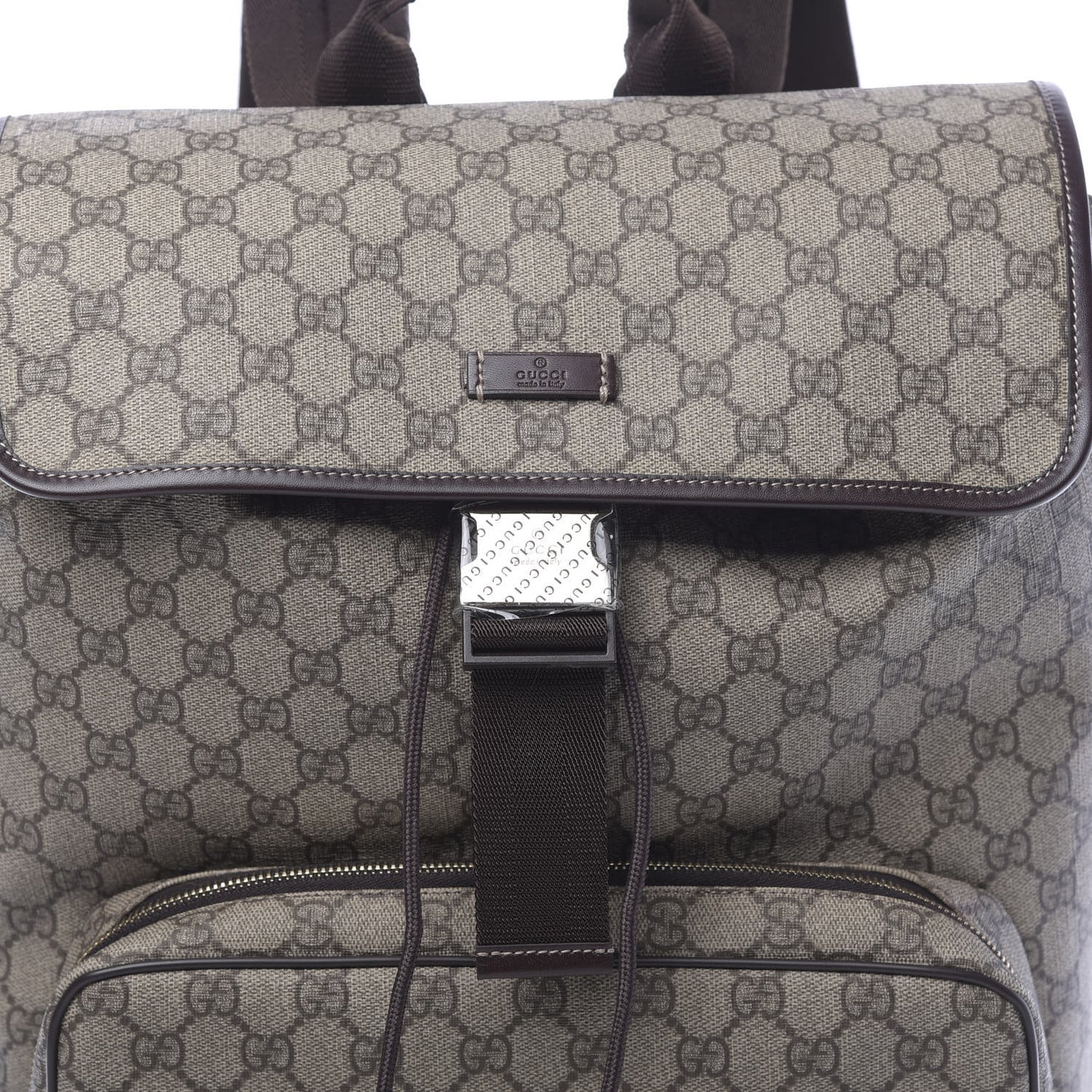 GG Supreme Monogram Medium Single Buckle Rucksack Backpack Beige Ebony Brown